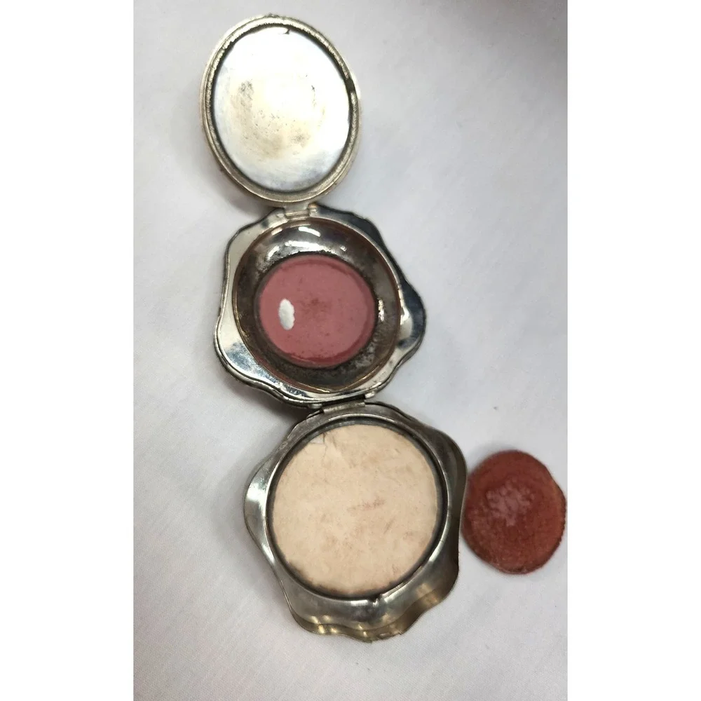 LT Piver Antique Powder Compact w Mirror 2 intact powders and Powder Puff Silver